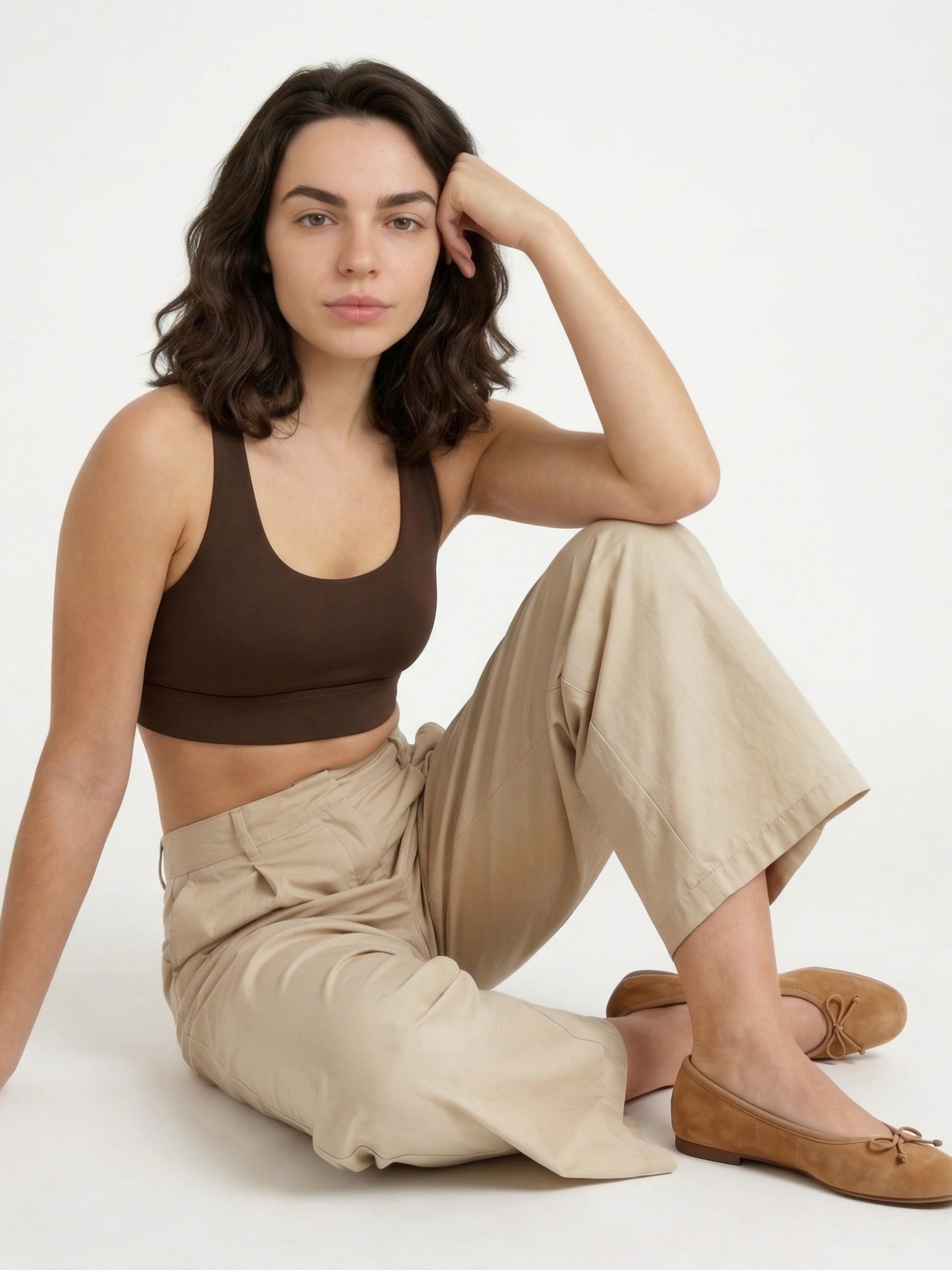 Women Beige Cotton Poplin Wide Leg Trouser | High Waist Straight Fit Pants