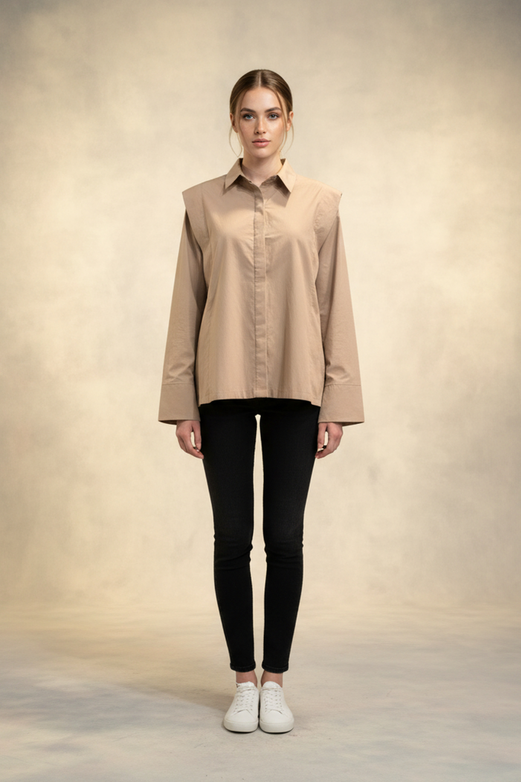 Women’s Grey Cotton Poplin Oversized Shirt – Premium Soft Touch, Full Sleeves, Relaxed Fit