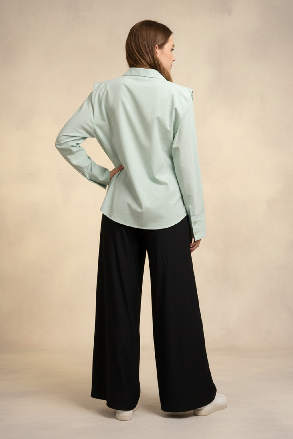 Women’s Mint Green Cotton Poplin Oversized Shirt – Minimal Concealed Placket, Full Sleeves, Relaxed Fit