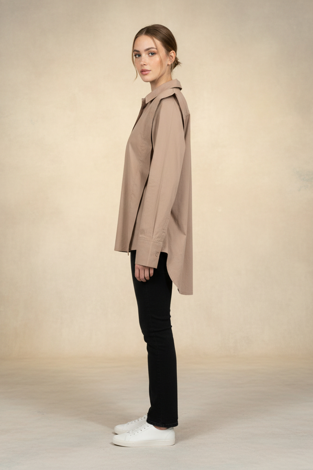 Women’s Grey Cotton Poplin Oversized Shirt – Premium Soft Touch, Full Sleeves, Relaxed Fit