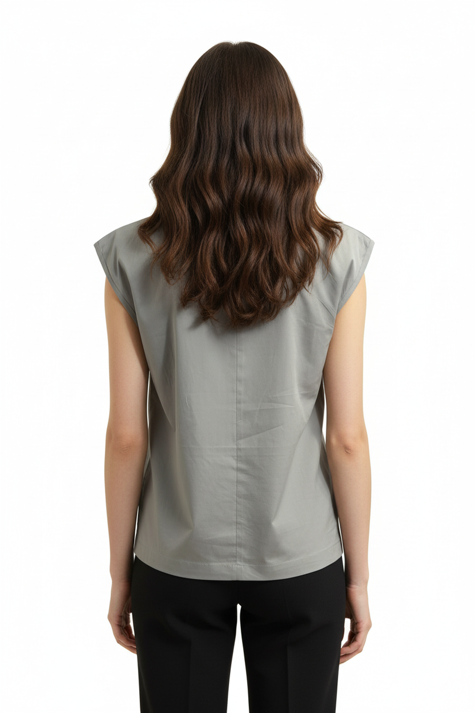 Women’s Olive Grey Sleeveless Structured Cotton Top – Round Neck, Minimal Chic, Straight Hemline