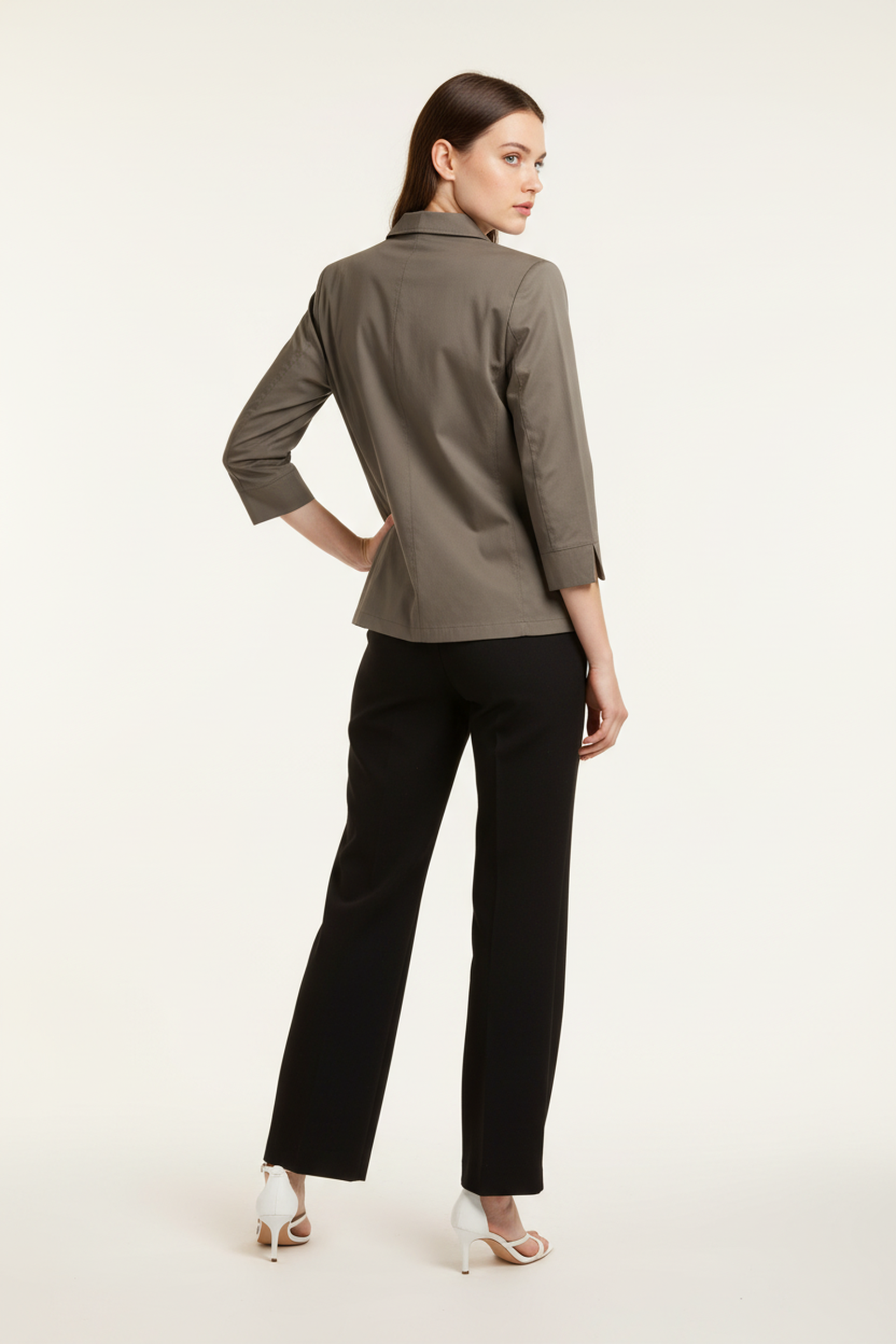 Women’s Grey Cotton Poplin Oversized Shirt – Minimal Concealed Placket, Full Sleeves, Relaxed Fit