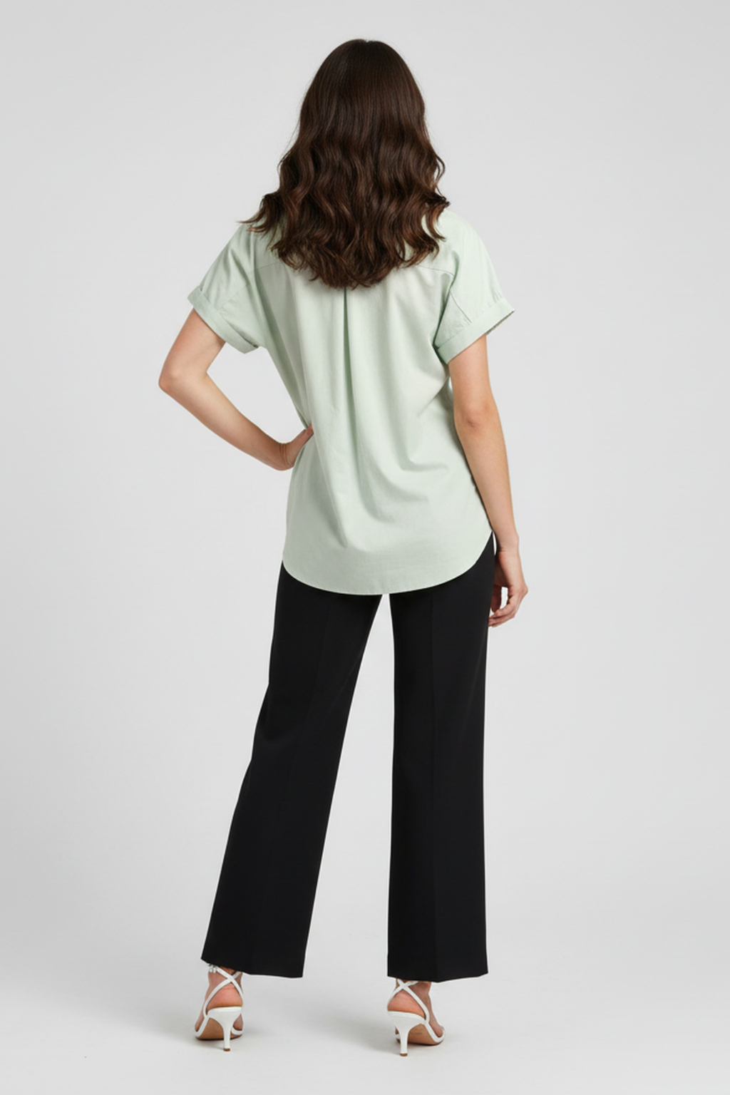 Women’s Mint Green Short-Sleeve Cotton Shirt – Button-Down, Relaxed Fit, Casual Summer Top