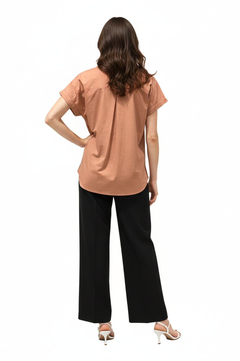 Women’s Peach Short-Sleeve Cotton Shirt – Button-Down, Relaxed Fit, Casual Summer Top