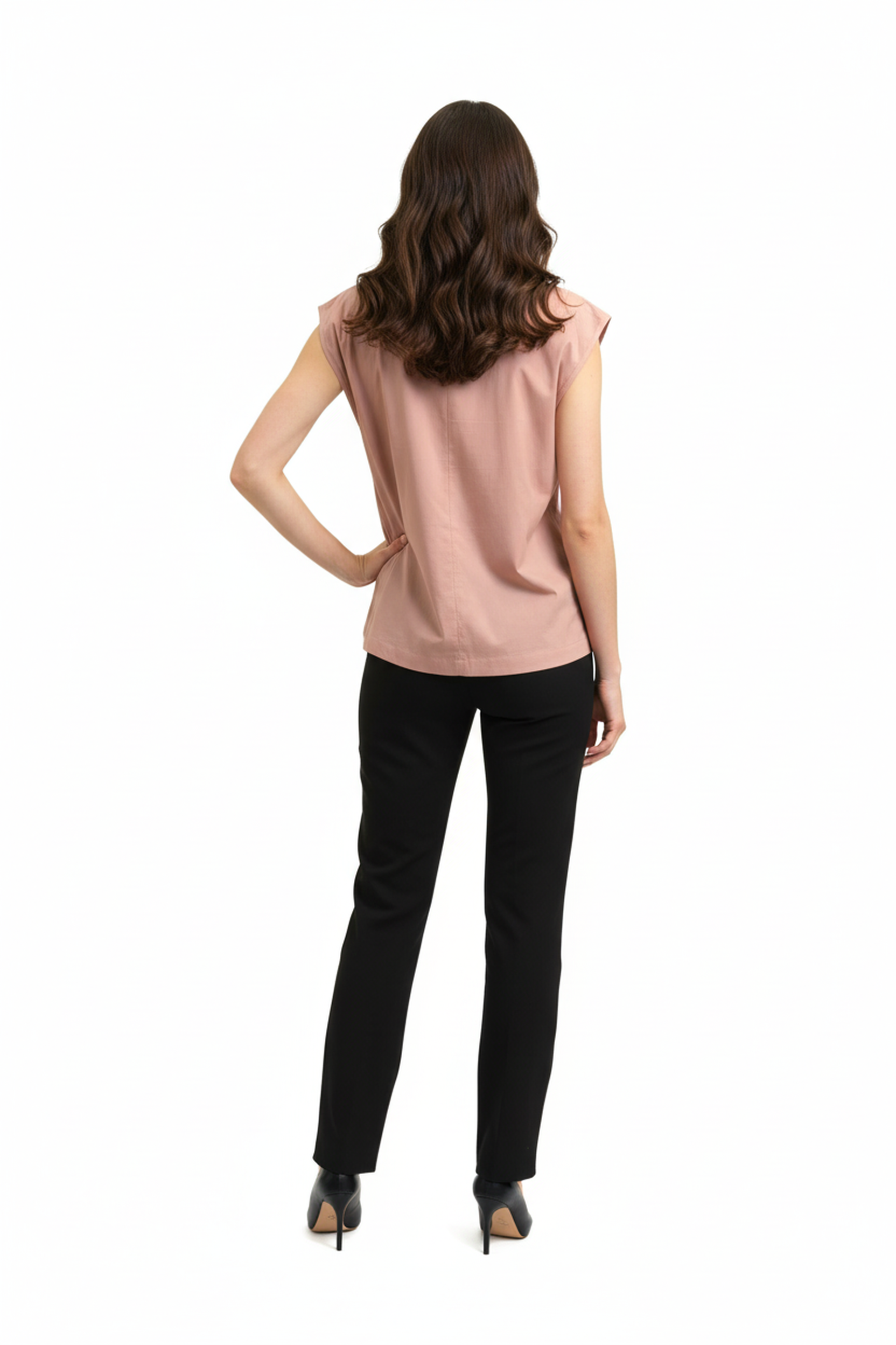 Women’s Peach Sleeveless Structured Cotton Top – Round Neck, Minimal Chic, Straight Hem