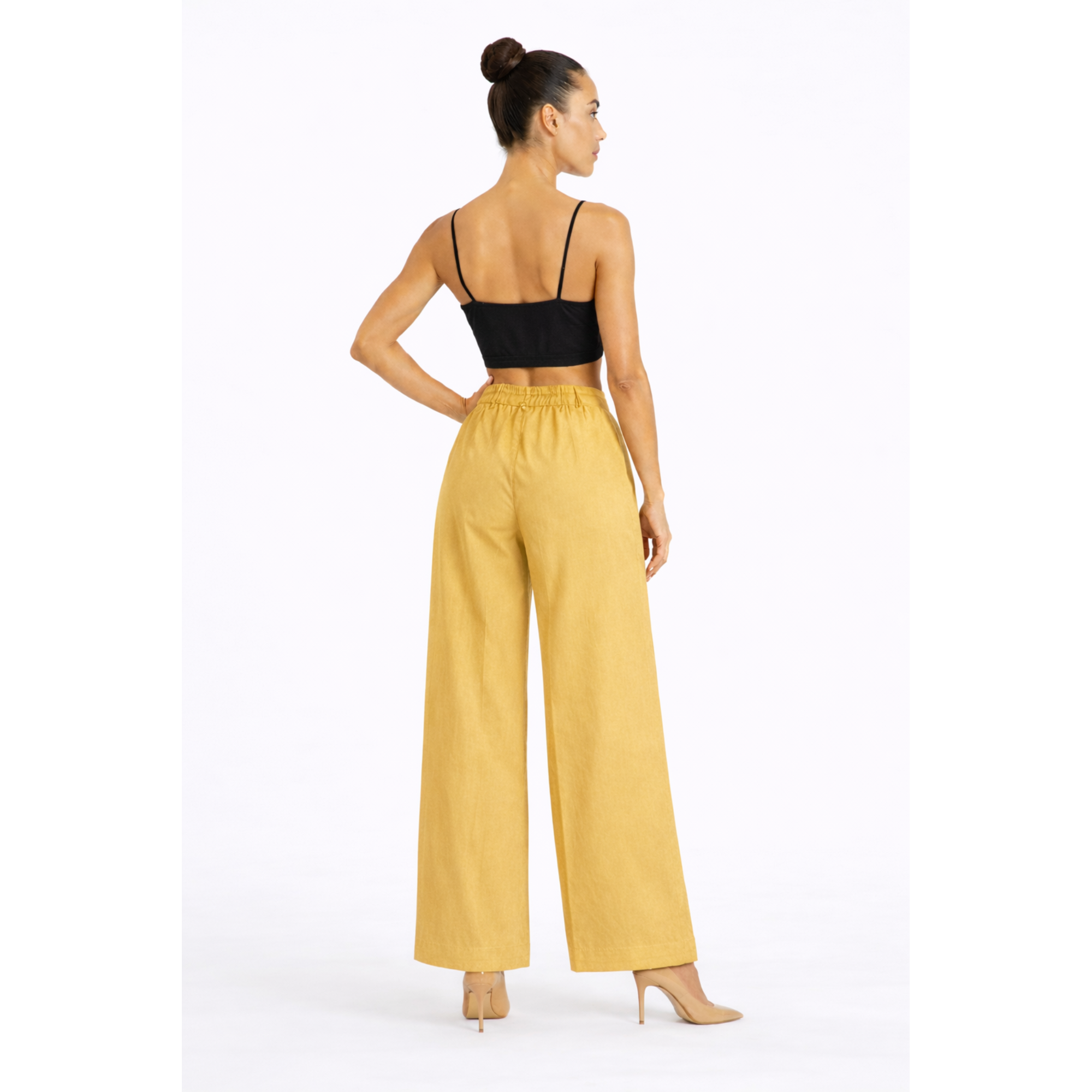 Women Mustard Yellow Cotton Poplin Wide Leg Trouser High Waist Straight Fit Pants