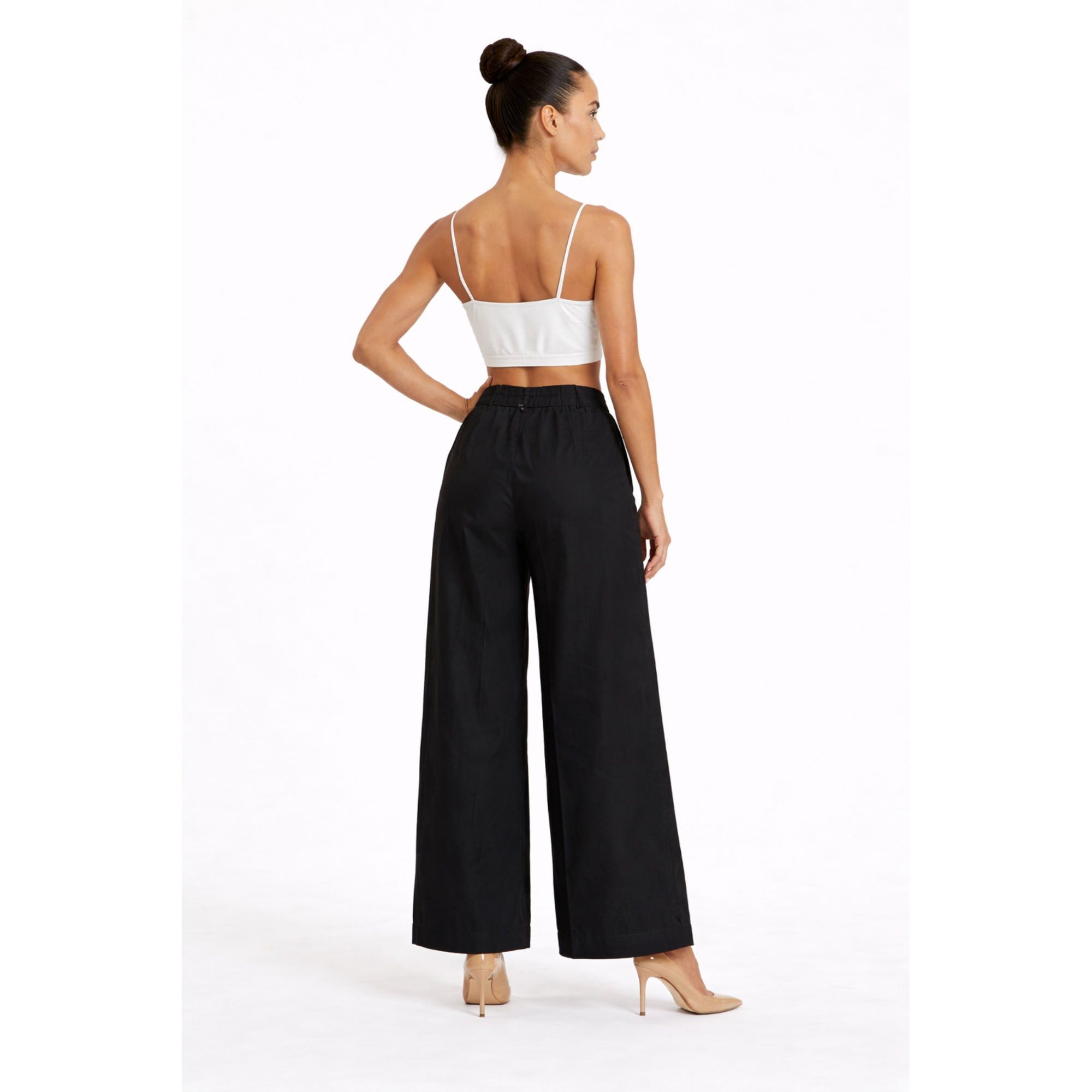 Women Black Cotton Poplin Wide Leg Trouser High Waist Straight Fit Pants